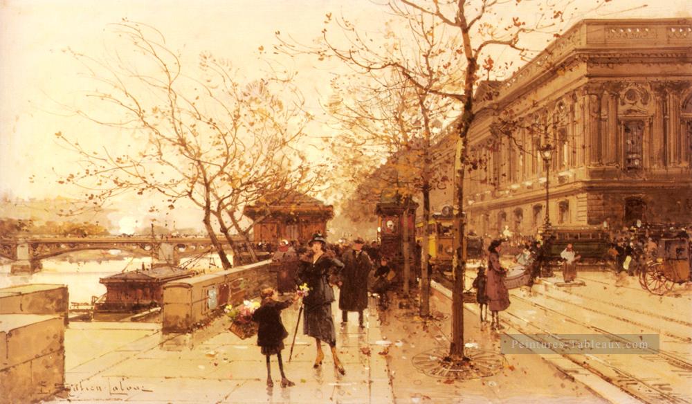 Le Louvre et la Passerelle Des Arts parisien gouache Eugène Galien Laloue Peintures à l'huile